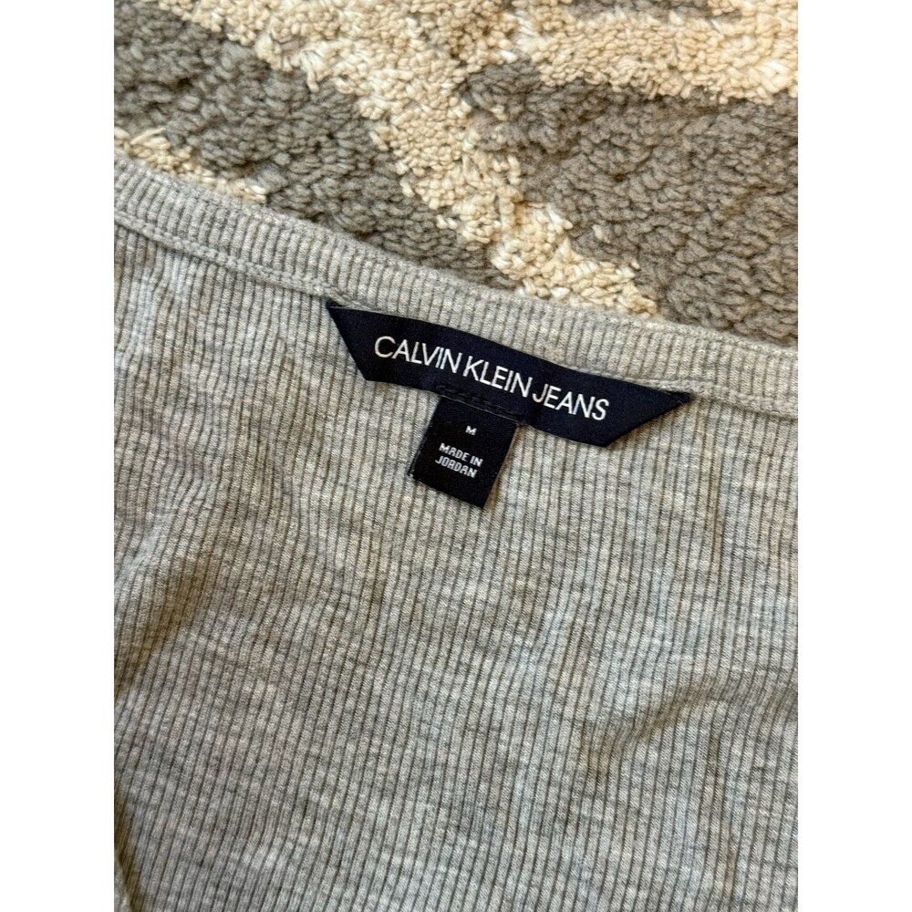 Gray Ribbed Ruched Front Calvin Klein Jeans Top - Picture 3 of 3